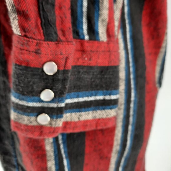 ELY CATTLEMAN Western Flannel Striped Pearl Snap Shirt Men’s Size Large Rodeo - Picture 4 of 8